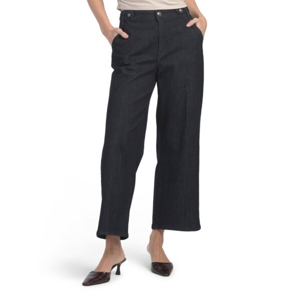 RACHEL ZOE Jewelry - RACHEL ZOE Rinse High Waist Wide Leg Cropped Trousers With Side Tabs